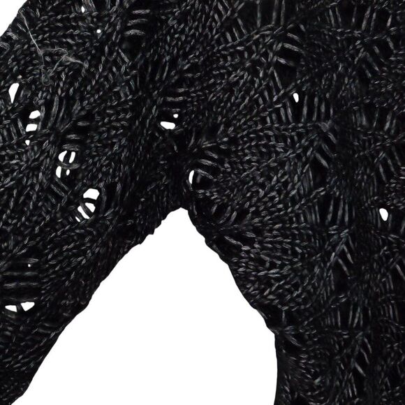 Chicos Size 2 Sweater Open Knit Black Gray Metallic Knit Elbow Sleeves Cover Up - Picture 3 of 7